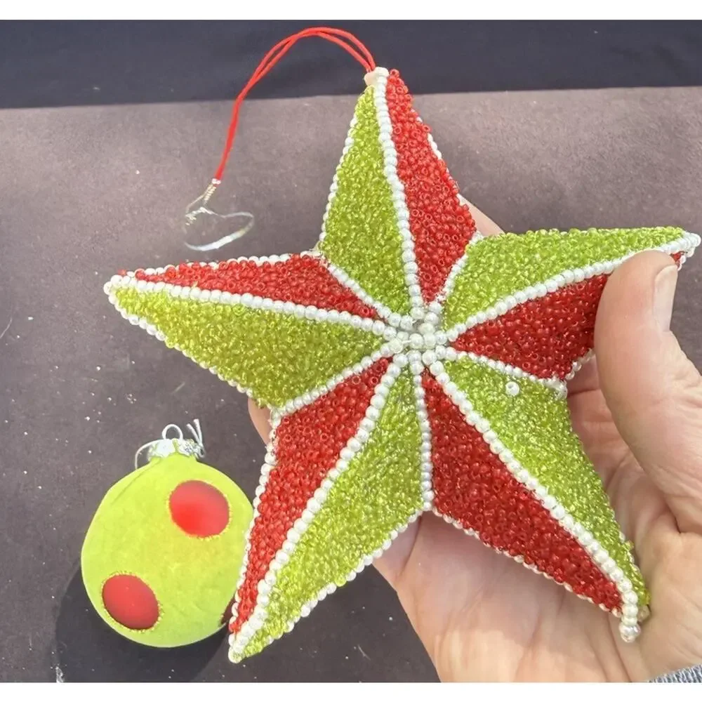 Dept 56 Whimsical Christmas ornament Beaded Star & Flocked Ball -Lo10